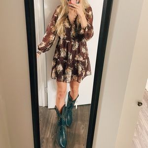 NWT Abercrombie long sleeve brown floral mini dress